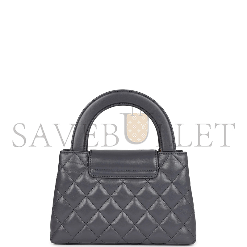 CHANEL MASTER GREY QUILTED AGED CALFSKIN MINI KELLY BRUSHED GOLD HARDWARE AS4416 (19*13*7cm)